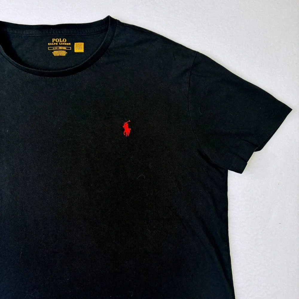 Polo Ralph Lauren Mens Crewneck T-Shirt Black Red Pony Logo Size Large L